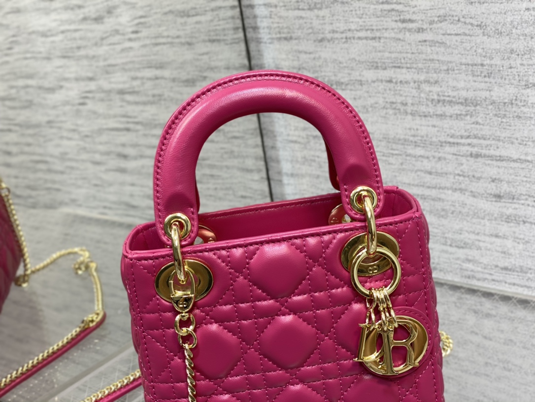 Mini Lady Dior Bag Rose Red Cannage Lambskin